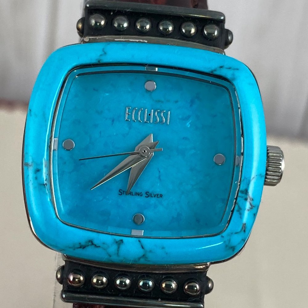 Vintage Beautiful Ecclissi Sterling Silver 925 Electric Blue Turquoise Watch